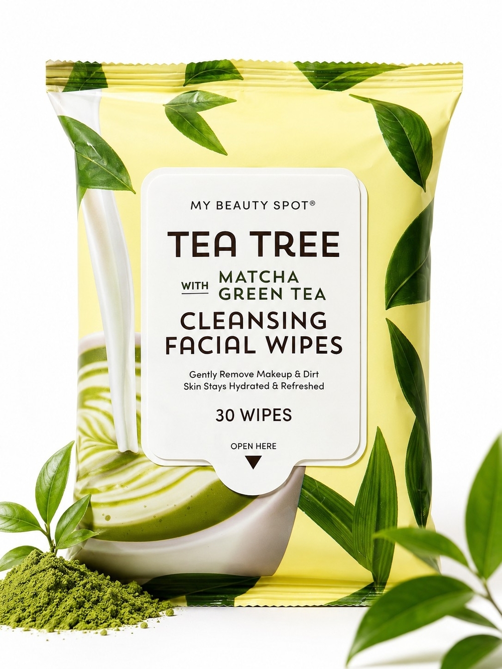 Tea Tree Matcha Green Tea Cleansing Facial Wipes - Yellow/Green